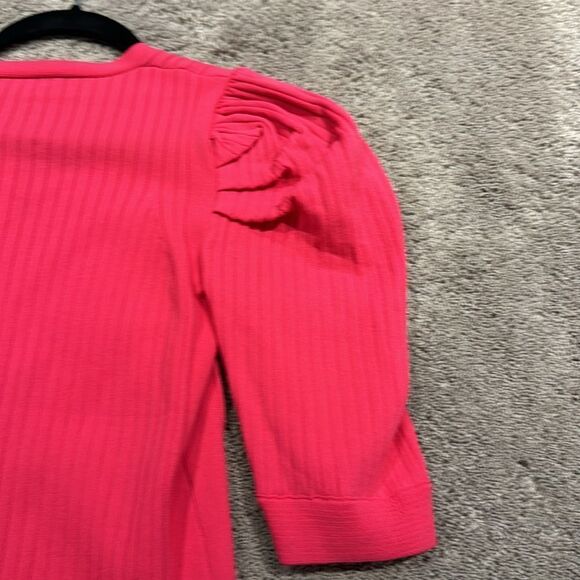 Pink super soft vneck puff sleeve spring sweater! Ribbed - size M/L NWT - Picture 5 of 8